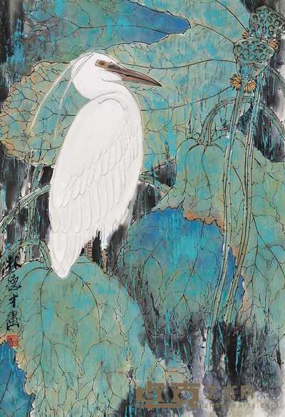 林德才 荷塘清景 立轴 46×46cm